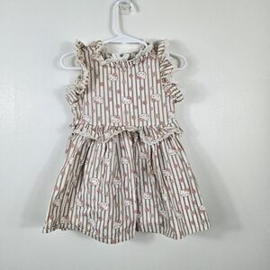Sanrio Hello Kitty Girl Ivory Tan Striped Sleeveless Ruffle Lace Summer Dress 2T